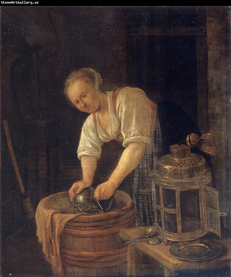 Jan Steen Woman sourig a pot